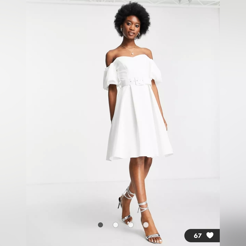 Miss Selfridge scuba sweetheart belted midi dress in ivory